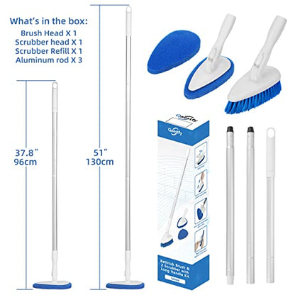 Qaestfy Shower Bathtub Tub and Tile Scrubber Brush with 51'' Adjustable Long Handle Cleaning Brushes Lock in Place Scrub Brush Head for Bathroom Wall Floor Scrubbing Model QAE008