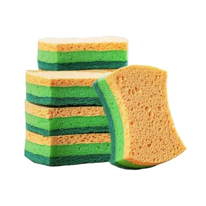 6Pcs Cleaning Sponges, Non-Scratch Scrub Dish Sponge Safe on Non-Stick Cookware, Dual Sided Cleaning Sponges for Kitchen, Household, Bathroom(Irregular,Green) - color: Irregular,green