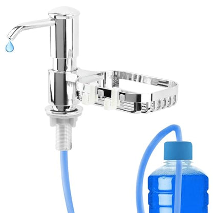Soap Dispenser for Kitchen Sink, Built in Soap Dispenser Pump with Sponge Holder,Under Counter Brushed Nickel ABS Pump Head with 40" Extension Tube Kit(Silver) - color: Silver