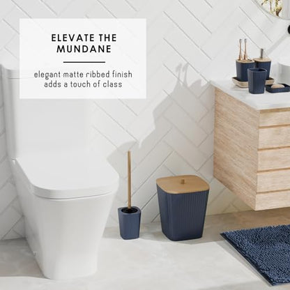 Clara Clark Bathroom Accessories Set - Bathroom Set, Bathroom Sets with Shower Curtain and Rugs, Shower Curtain Set with Bathroom Trash Can - Navy - 22PC - color: Navy Blue, size: Complete Set + Bath Rugs