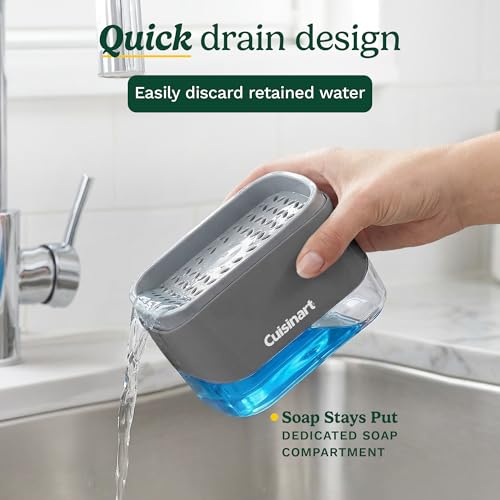 Cuisinart 2-in-1 Dish Soap Dispenser with Sponge Holder and Sponge for Kitchen Sink – Soap Pump Organizer Set with Tray, Countertop Caddy for Dishes, Dishwashing Liquid Dispenser, Sink Essentials - color: Gray/Dark Gray