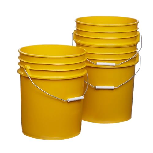 5 Gallon Food Grade Plastic Bucket, Open Head Pail with Handle, 12-3/8 in Diameter x 14-3/4 in Height (Yellow, 2 Pack) - color: Yellow, size: 2 Pack