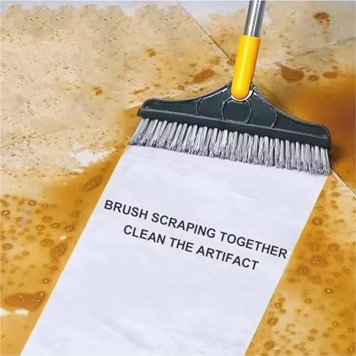 Rotating Floor Scrub Brush Long Handle Windows Squeegee Stiff Bristle Broom Mop 2In1 for Bathroom Kitchen Floor Crevice Cleaning(White) - size: White