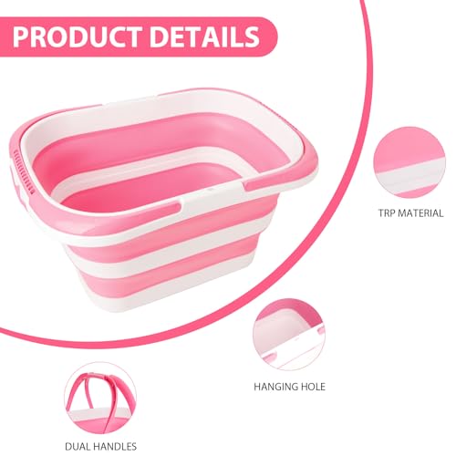 Collapsible Mop Bucket 4.2 Gallon(16L), Space-Saving Foldable Cleaning Bucket with Handle & Hanging Hole for Home, Swimming Pool, Camping, Car Wash & Outdoor (Pink White) - color: Pink White