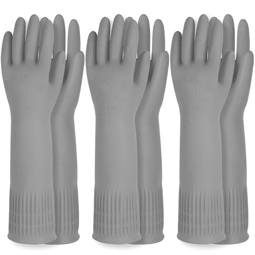 DABOGOSA Mamison 2 Pairs Reusable Waterproof Household Dishwashing Cleaning Rubber Gloves, Non-Slip Kitchen Glove (Grey, Large (Pack of 3)) - color: Grey, size: Large (Pack of 3)