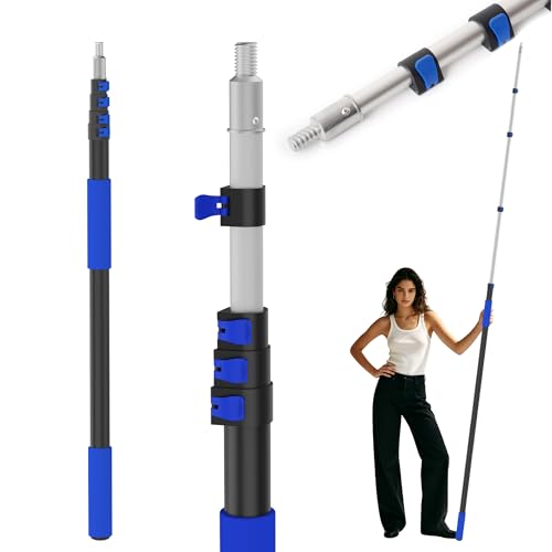 26FT Reach Telescopic Extension Pole-5-20FT Multi-Purpose Extension Pole with Easy Flip Lock, Universal Twist-on Metal Tip, Lightweight Sturdy Aluminum Paint Roller Extension Pole for Window Cleaning - size: 20FT