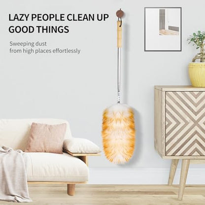 Feathers Duster,Long Telescoping Lambswool Dusters with Stainless Steel Extension Pole Up to 87.8" for Cleaning High Ceiling Fan, High Ceilings,Furniture,Hard to Reach Areas - size: 87.8inch