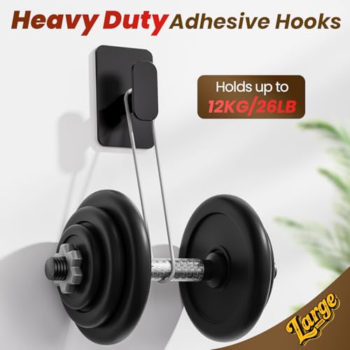 Large Heavy Duty Wall Hooks - 26lb Max, Stainless Steel Adhesive Towel Hooks for Hanging Towel, Coat, Robe, Hat, Sticky Towel Holder for Wall Mount in Bathroom, Shower, Kitchen (Black, 4 Pack) - color: Black
