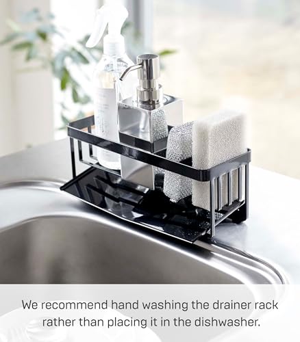 Yamazaki Home Tower Self-Draining Sponge and Soap Bottle Rack, Kitchen Sink Organizer Metal Holder with Removable Tray - Steel - color: Black