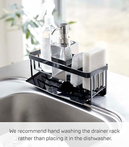 Yamazaki Home Tower Self-Draining Sponge and Soap Bottle Rack, Kitchen Sink Organizer Metal Holder with Removable Tray - Steel - color: Black