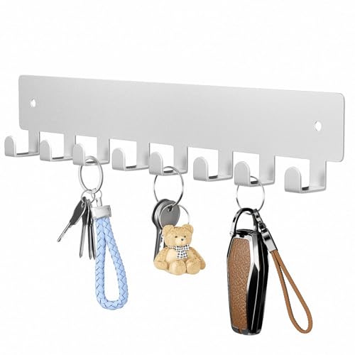 pickpiff Sliver Key Holder for Wall Adhesive, Key Hooks with 8 Hooks, No Drill for Living Room, Kitchen, Office - color: Sliver