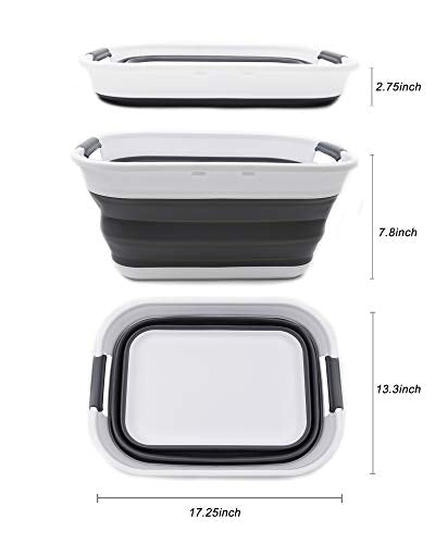 SAMMART 17.5L (4.6 Gallon) Small Collapsible/Foldable/Pop Up/Portable Washing Tub/Storage Basket, Water Capacity 13.5L/3.5 Gallon (1, White/Grey) - color: White/Grey