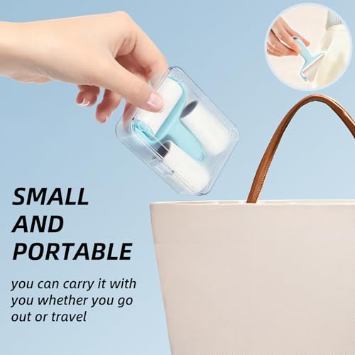 Blue Mini Lint Roller Travel Size,Reusable Lint Brush,Dog Cat Hair Remover with Ergonomic Handle and 3 Refills (90 Sheets) - color: Blue