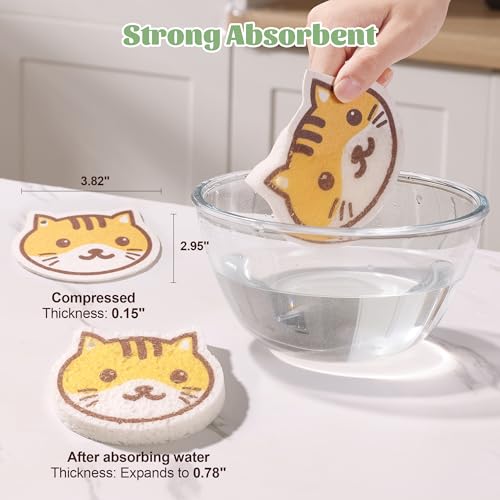 JOYMOOP Cartoon Kitchen Sponge, Non-Scratch Sponges for Dishes, Natural Cellulose Sponges for Cleaning, Reusable Sponge for Household Cleaning - 18 Pcs Mixed Pattern (Kitten, Doggy and Piggy) - color: Mixed Cartoon [18 Pcs]