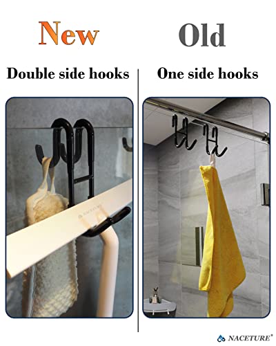 NACETURE Double Shower Door Hooks - Shower Hook Over The Door Towel Hook for Frameless Glass, Bathroom Hooks for Squeegee Rack, Robe, Organize (Black 2 Pack) - style: Black 2 Pack