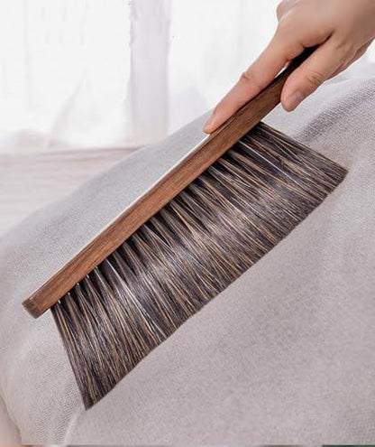 2PCS Hand Broom Cleaning Brushes-Soft Bristles Dusting Brush for Cleaning Car/Bed/Couch/Draft/Garden/Furniture/Clothes,Wooden Handle(Brown) - color: Brown