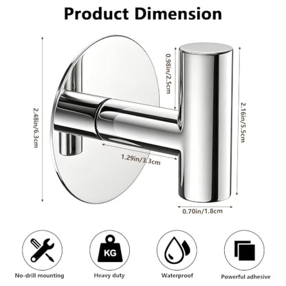 Stainless Steel Adhesive Hooks, Heavy Duty Wall Hooks, Towel Hooks for Hanging Robes, Aprons, Coats and Hats in Bathrooms,Kitchens and Hotels(2 Pack, Chrome) - color: Chrome, size: Adhesive "T" Shape- 2 Pack