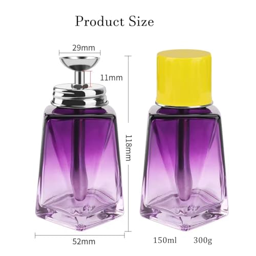 5 Oz/ 150ml Glass Push Down Pump Dispenser Bottle With Cap Push Down Glass Empty Pump Dispenser for Alcohol Makeup Clear Refillable Bottle Hand Pumping Press Container (Purple) - color: Purple - 150ml - Oval - 1pcs