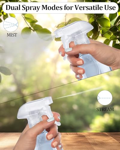2 Pack 360° Spray Bottles, 10 oz Plastic Small Containers with Adjustable Spray Nozzles, Spray Bottles for Hair, Cleaning Solutions, BBQ and Plants Amber&Clear - color: Amber&Clear, size: 10 Ounces