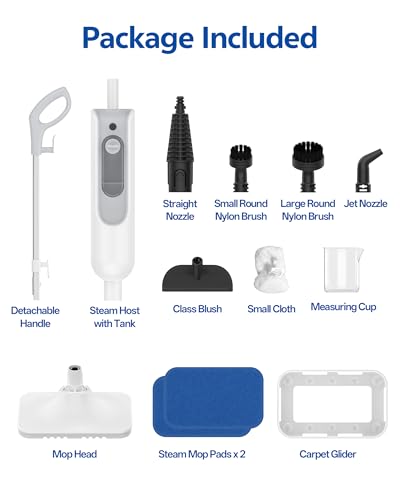F2 Steam Mop,12-in-1 Handheld Steam Cleaner,Powerful Detachable Steam Mop for Floor Cleaning,360ML Tank,15FT Power Cable,Scrubbing Steam Cleaner for Home,Hardwood,Tile,Grout,Furniture-White
