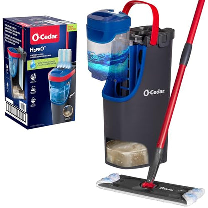 O-Cedar H2prO Flat Mop System | Quick Everyday Cleaning | Dual-Tank Fresh Water System | Machine Washable Reusable Microfiber Mop Pad | Safe on Hardwood, Tile & Vinyl Floors - size: H2prO