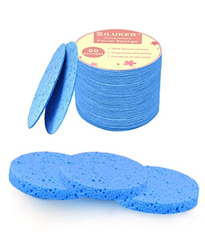 50-Count Compressed Facial Sponges for Daily Cleansing and Gentle Exfoliating, 100% Natural Cellulose Spa Sponge Perfect for Removing Dead Skin, Dirt and Makeup - Blue - color: Blue