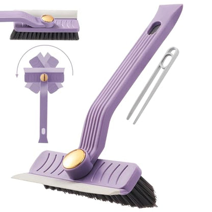 Cleaning Brush 3 in 1 360-degree Rotating Quick Drying Floor Scrubber with Hard Bristle Crevice Cleaning Brush for Kitchen, Bathroom, Pool (Purple)