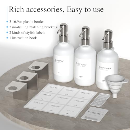 Shampoo and Conditioner Dispenser Wall Mounted - Shower Dispenser 3 Chamber No Drill - Refillable Shampoo Dispenser for Shower Wall - Bathroom Dispenser Sets 500ML White - color: White