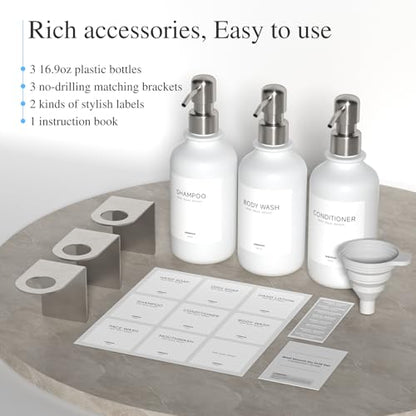 Shampoo and Conditioner Dispenser Wall Mounted - Shower Dispenser 3 Chamber No Drill - Refillable Shampoo Dispenser for Shower Wall - Bathroom Dispenser Sets 500ML White - color: White