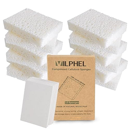 12 Pack Dishwashing Sponges Natural Cellulose Sponges Plant Based Resilient and Reusable Soft Dish Sponges for Washing Dishes DIY Craft Sponge for Fun - color: White