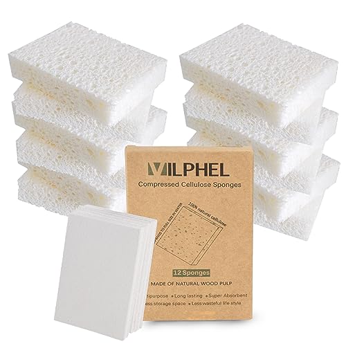 12 Pack Dishwashing Sponges Natural Cellulose Sponges Plant Based Resilient and Reusable Soft Dish Sponges for Washing Dishes DIY Craft Sponge for Fun - color: White
