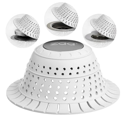 zaa Bathtub Drain Hair Catcher, Premium Silicone Collapsible 1 Pack Drain Protector for Pop-Up and Regular Drains of Shower, Tub, Bathroom, Sink, Light Gray - color: Light Gray