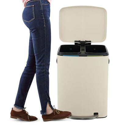 happimess HPM1005F Marco Rectangular 10.6-Gallon Double Bucket Trash Can with Soft-Close Lid, Limestone Beige, Fingerprint Resistant, Modern, Minimalistic for Home, Kitchen, Office, Bedroom, Bathroom - color: Limestone Beige