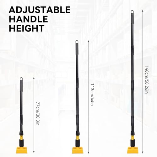 Mop Handle Commercial Heavy Duty - 57 Inch Industrial Metal Mop Stick with Jaw Clamp Replacement for Floor Cleaning - Professional Gripper Mops Head Replacement Holder - color: Black 2