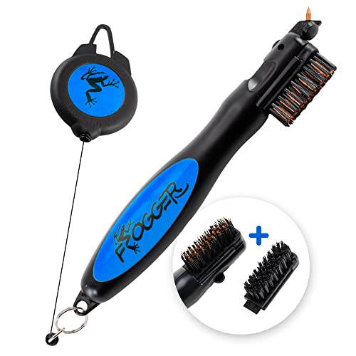 Frogger BrushPro Golf Club Cleaner with Ergonomic Grip and 2.5 ft. Retractable Cord - Sturdy Golf Club Brush and Groove Cleaner for Golfers - color: Blue