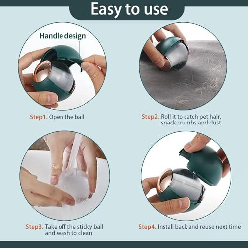 Extra Sticky Lint Roller for Pet Hair & Dust, Portable Reusable Gel Lint Rollers Ball, Washable Cleaner for Clothes, Furniture, Carpet, Dog & Cat Hair Removal (Green)