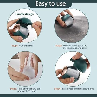 Extra Sticky Lint Roller for Pet Hair & Dust, Portable Reusable Gel Lint Rollers Ball, Washable Cleaner for Clothes, Furniture, Carpet, Dog & Cat Hair Removal (Green)