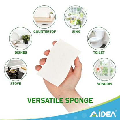 AIDEA Non-Scratch Scrub Sponge-24Count, Sponges Kitchen, Natural Sponge for Non-Stick Cookware, Cellulose Sponges for Dishes, Cleaning Power for Kitchen, Bathroom, Household - color: White