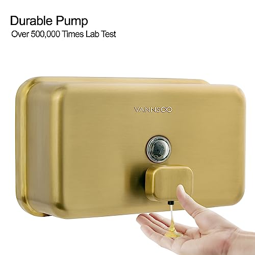 Wall Mounted Hand Soap Dispenser Bathroom, 1200ml 40oz Commercial Stainless Steel Liquid Soap Dispenser Wall Mount (Horizontal Gold) - color: Horizontal Gold