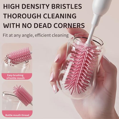 Rechargeable Electric Bottle Brush with Stand - 360° Spin Silicone Cleaner for Baby Bottles, Breast Pumps & Small Household Containers (Pink) - color: Pink