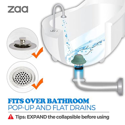 zaa Bathtub Drain Hair Catcher, Premium Silicone Collapsible 2 Pack Drain Protector for Pop-Up & Regular Drains of Shower, Bathtub, Tub, Bathroom, Sink, Gray Green - color: Gray Green
