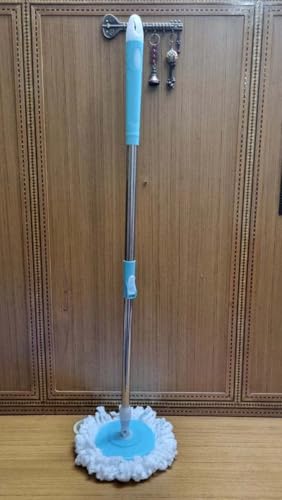 (2 Sink Wiper Free) Spin Mop with Telescopic Handle and Replacement Head, Blue Mop Stick for Floor Cleaning Without Bucket Spin Mop with Microfiber