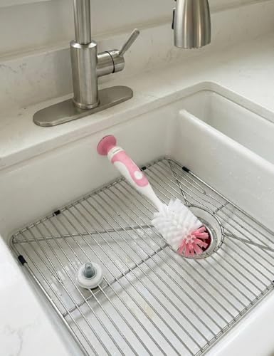 Baby Bottle Brush Set 4 in 1, Baby Bottle Cleaner, with 1P Nylon Bottle Brush, 1P Bottle Cap Brushes, 2P Straw Brushes, Bottle Brush with Nipple Cleaner and Suction Cup, BPA-Free(Pink) - color: Pink-nylon Brush