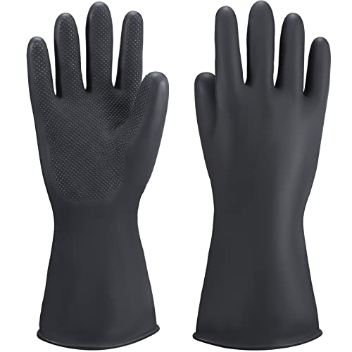 Chemical Resistant Latex Gloves, Black 1 Pair 14" Large Heavy Duty Industrial Rubber Gloves for Dishwashing, Waterproof Cleaning Protective Safety Work, Oil/Acid/Alkali Resistant - color: Textured，black+black, size: L-1Pair