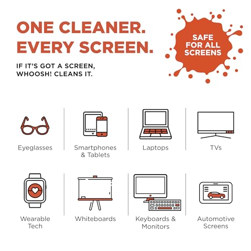 WHOOSH! Screen Shine Go XL - 3.4 fl oz with Microfiber Cloth - Powerful Streak-Free Screen Cleaner Spray and Wipe for MacBook, Laptop, Car, Eyeglasses & Phone - Sleek Bottle for Home, Work or Travel
