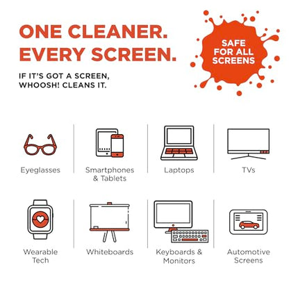 WHOOSH! Screen Shine Go XL - 3.4 fl oz with Microfiber Cloth - Powerful Streak-Free Screen Cleaner Spray and Wipe for MacBook, Laptop, Car, Eyeglasses & Phone - Sleek Bottle for Home, Work or Travel