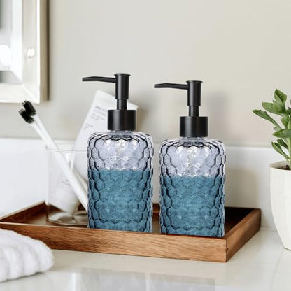 Clear Charcoal Blue Glass Soap Dispenser with Pump, 16oz Honeycombed Design Hand Soap Dispenser, Refillable Lotion & Dish for Dishwashing Liquid, Lotion - color: Honeycombed Blue Grey