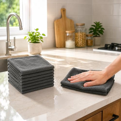 12 Pack Microfiber Cleaning Cloth, Ultra Absorbent Reusable Towels, Lint Free Streak Free Cleaning Rags for Car, Kitchen, Window, Home (Grey)
