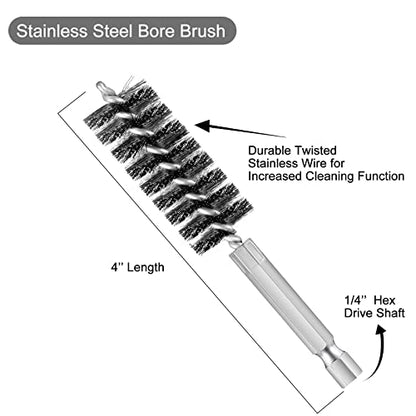 Patelai 6 Pcs Stainless Steel Wire Bore Brush Different Size Twisted Cleaning Brush with Handle 1/4 Inch Hex Shank for Power Drill Impact Driver (9/ 11/ 13/ 16/ 18/ 19 mm) - size: 9/ 11/ 13/ 16/ 18/ 19 mm