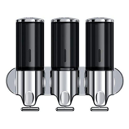 3 in 1 Chamber Wall Mounted BathroomShower Pump Dispenser,Dispensers for The Shower,Shampoo and Conditioner Dispenser,Shower Dispenser 3 Chamber no Drill - color: 17.6 Oz Triple Black
